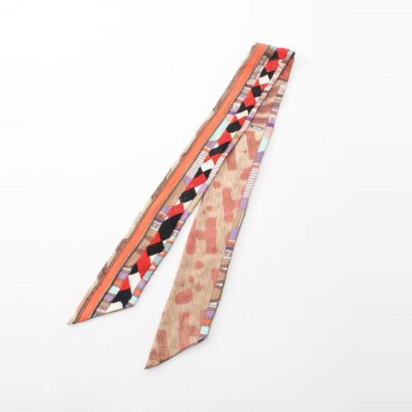 HERMES Twilly Precieux Scarf Brown / Multicolor Silk 85cm - Picture 5 of 7